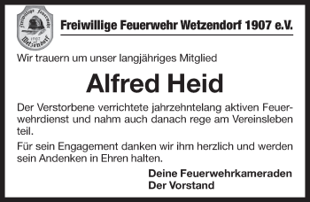 Traueranzeige von Alfred Heid von Pegnitz-Zeitung